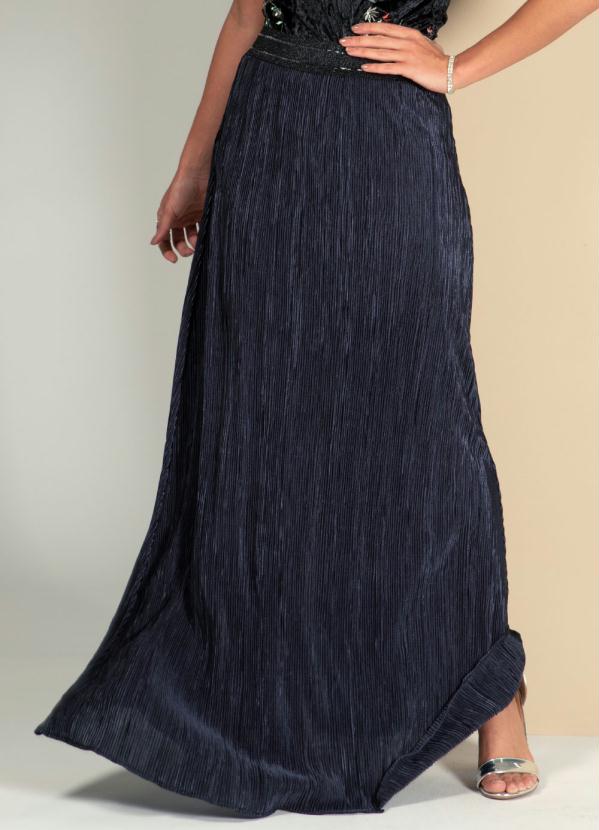 Quintess - Saia Longa Plissada Marinho com Elástico 3