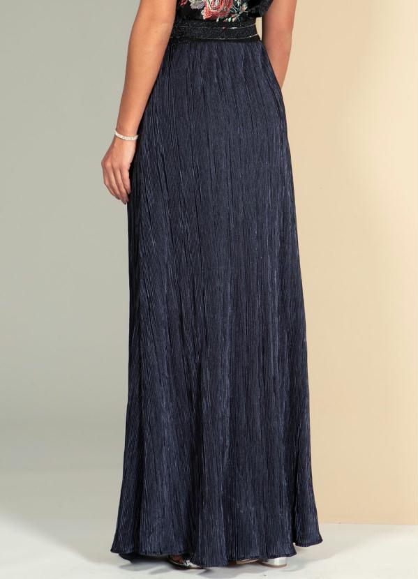 Quintess - Saia Longa Plissada Marinho com Elástico 4