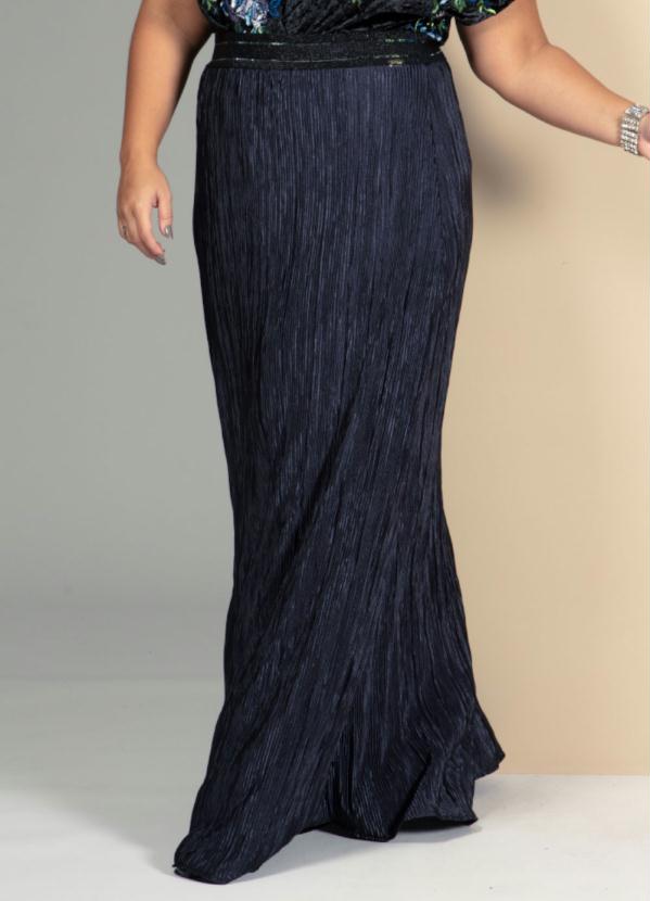 Quintess - Saia Longa Plissada Marinho com Elástico 7