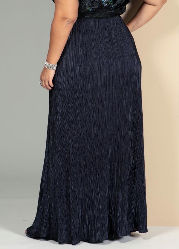 Quintess - Saia Longa Plissada Marinho com Elástico 8