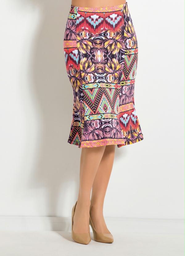 Rosalie - Saia com Barra Ampla Estampa Étnica 5