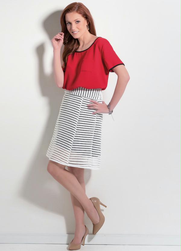 Multimarcas - Saia Evasê com Detalhes Vazados Branca 3