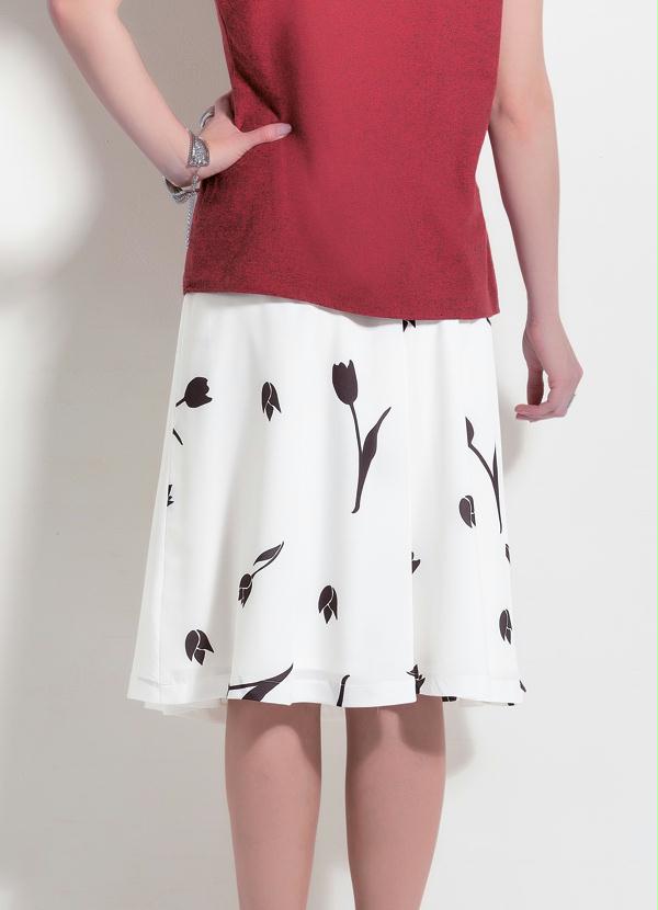Multimarcas - Saia Evasê Midi Bicolor Estampa de Tulipas 2