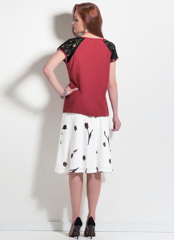 Multimarcas - Saia Evasê Midi Bicolor Estampa de Tulipas 4