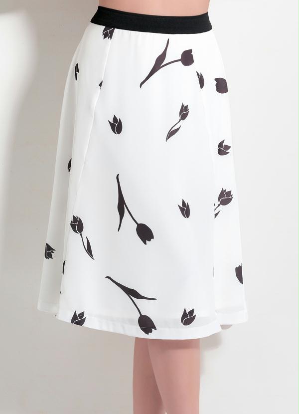 Multimarcas - Saia Evasê Midi Bicolor Estampa de Tulipas 5