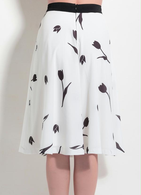 Multimarcas - Saia Evasê Midi Bicolor Estampa de Tulipas 6
