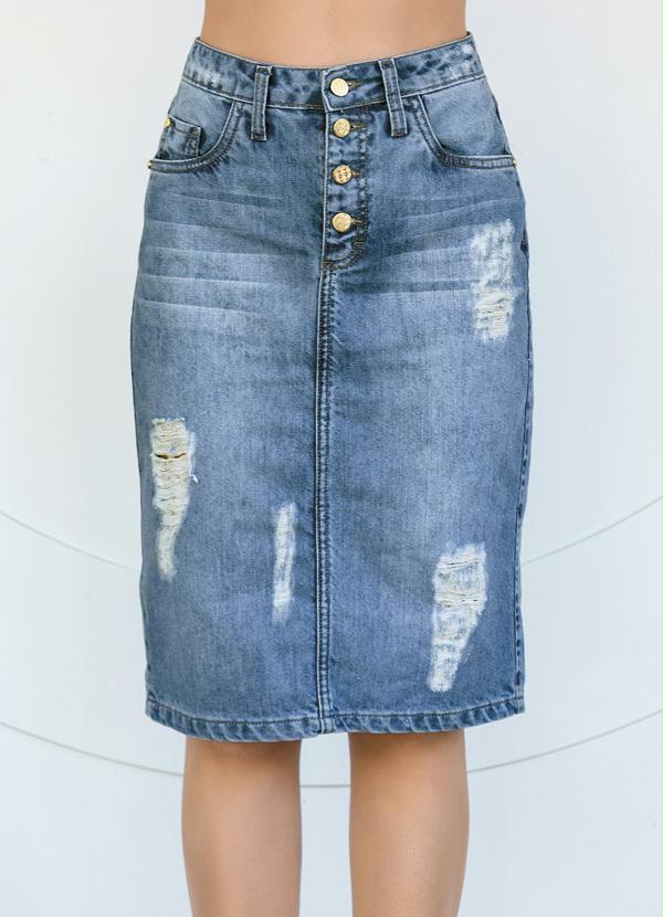 Outlet - Saia Jeans Destroyed Azul Moda Evangélica