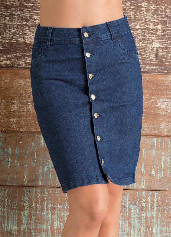 Quintess - Saia Lápis Jeans Azul com Botões Frontais 5