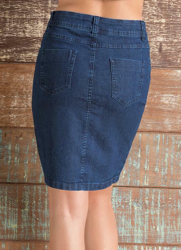 Quintess - Saia Lápis Jeans Azul com Botões Frontais 6