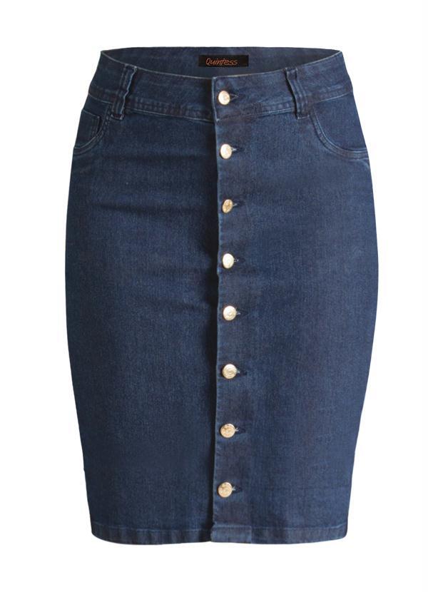 Quintess - Saia Lápis Jeans Azul com Botões Frontais 7
