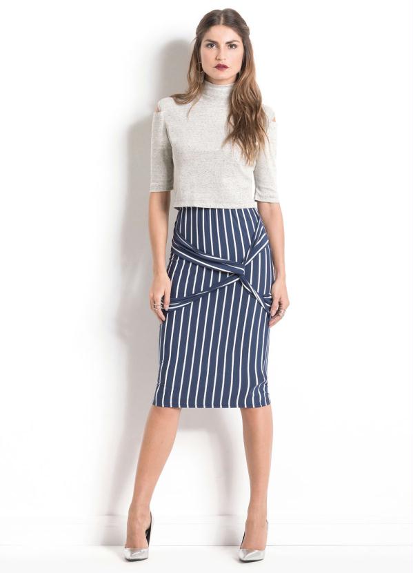 Quintess - Saia Listrada Quintess com Tiras Transpassadas 3