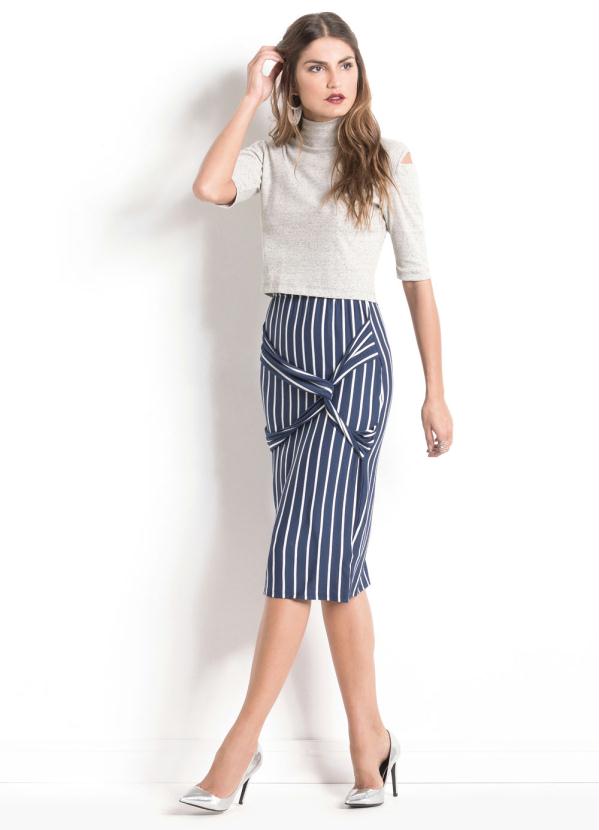 Quintess - Saia Listrada Quintess com Tiras Transpassadas 4