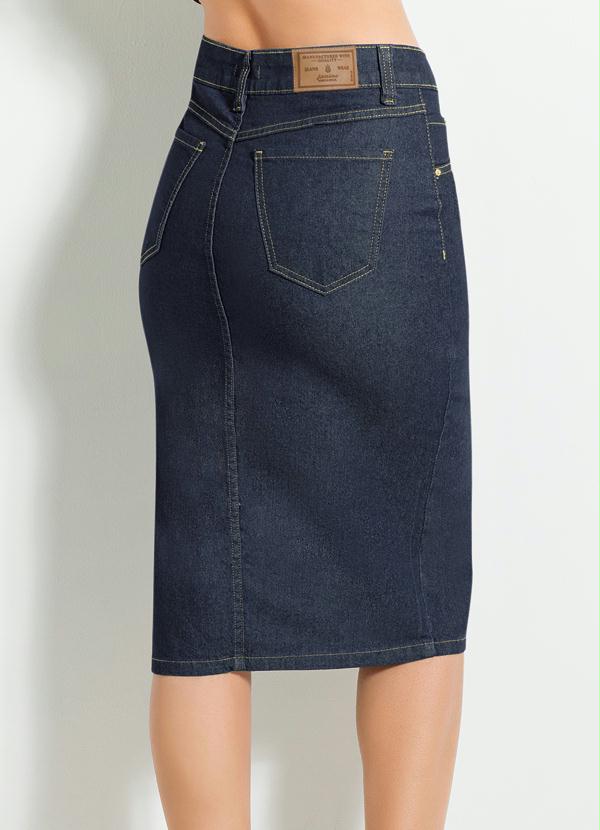 Janine - Saia Midi com Fenda Frontal Jeans Escuro 2