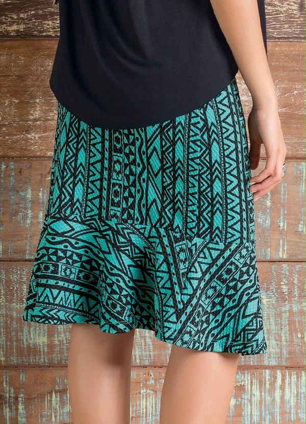 Quintess - Saia Midi Fit And Flare Étnico Verde 2