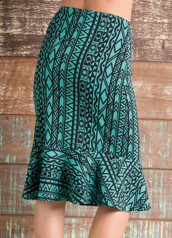 Quintess - Saia Midi Fit And Flare Étnico Verde 6