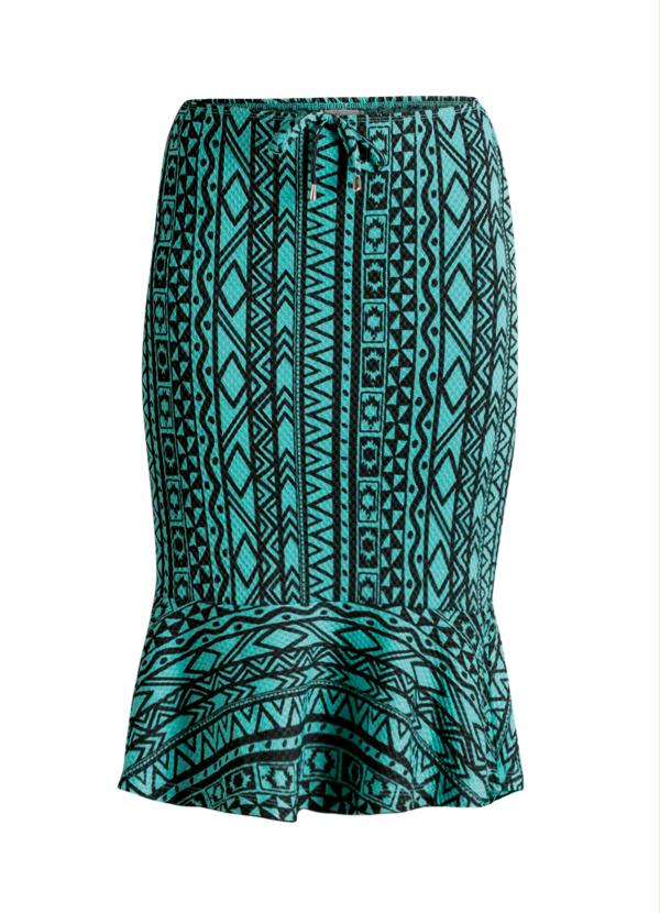 Quintess - Saia Midi Fit And Flare Étnico Verde 7