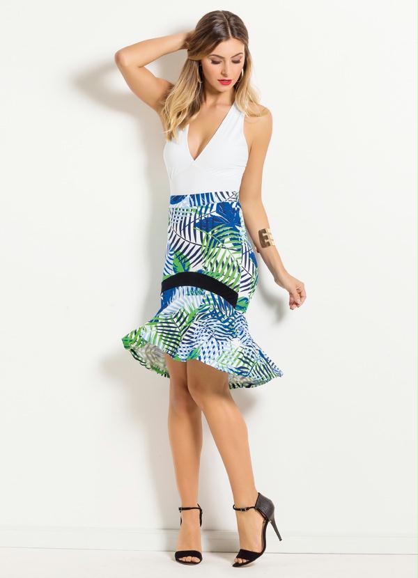 Quintess - Saia Sino Quintess Mullet Estampa Folhagens 3