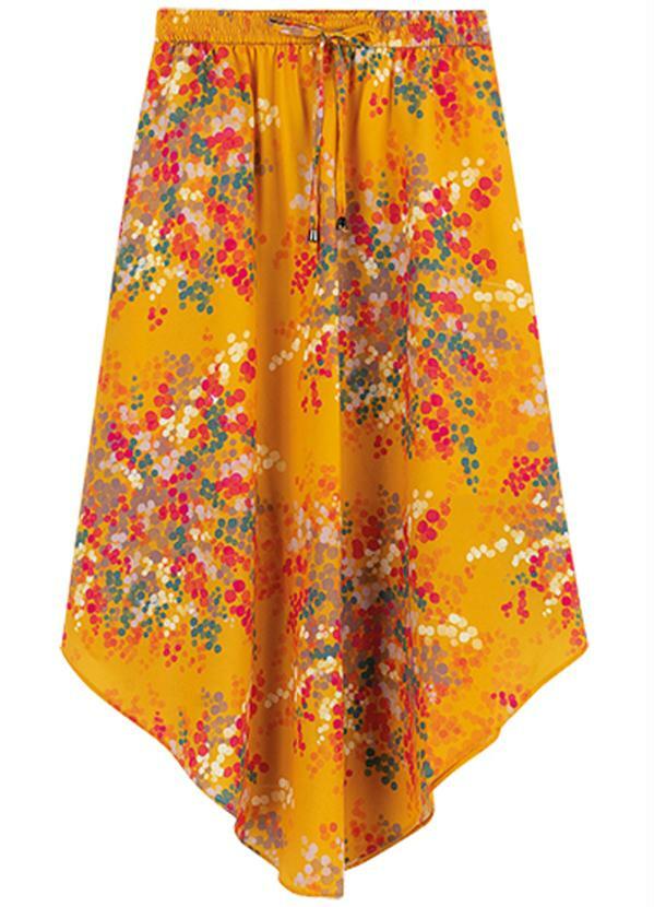 Enfim - Saia Amarela Mídi Floral Assimétrica