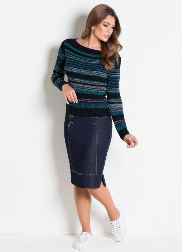 Rosalie - Saia Azul Escuro com Botões Frontais 4