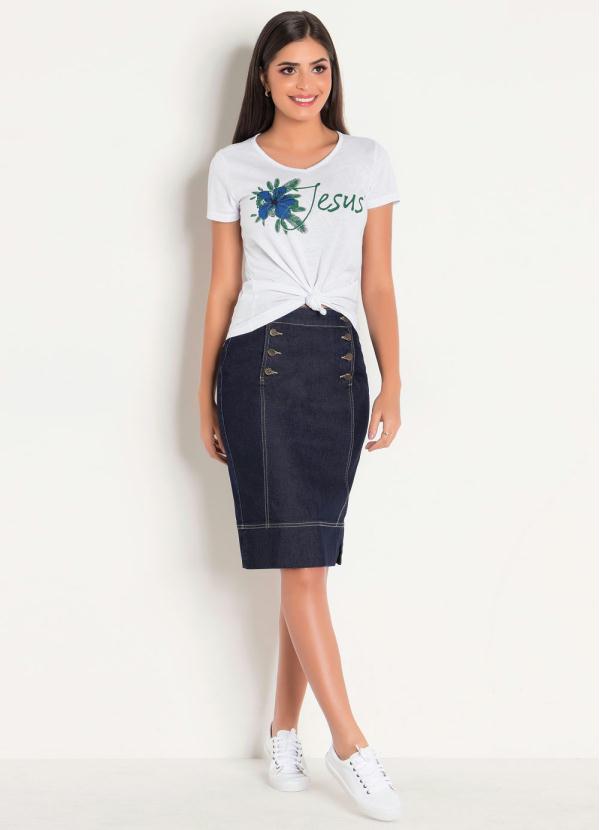 Rosalie - Saia Azul Escuro com Botões Frontais 5