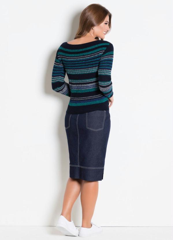 Rosalie - Saia Azul Escuro com Botões Frontais 7