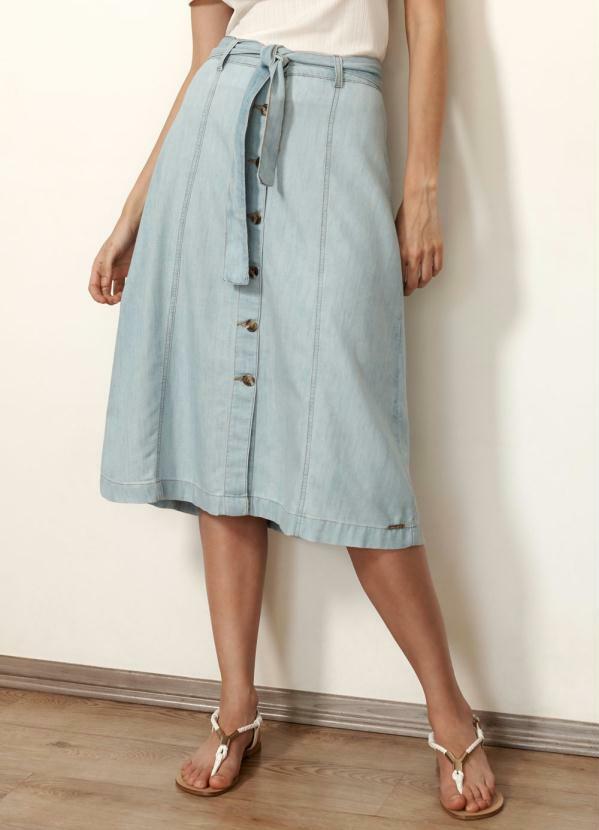 Malwee - Saia Azul Midi em Liocel Feminina
