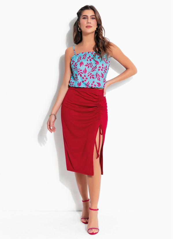 Moda Pop - Saia Bordô com Fenda Ajustável 3