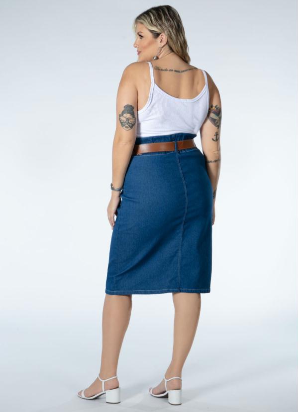 Quintess - Saia Clochard Jeans Cintura Alta com Bolsos 10