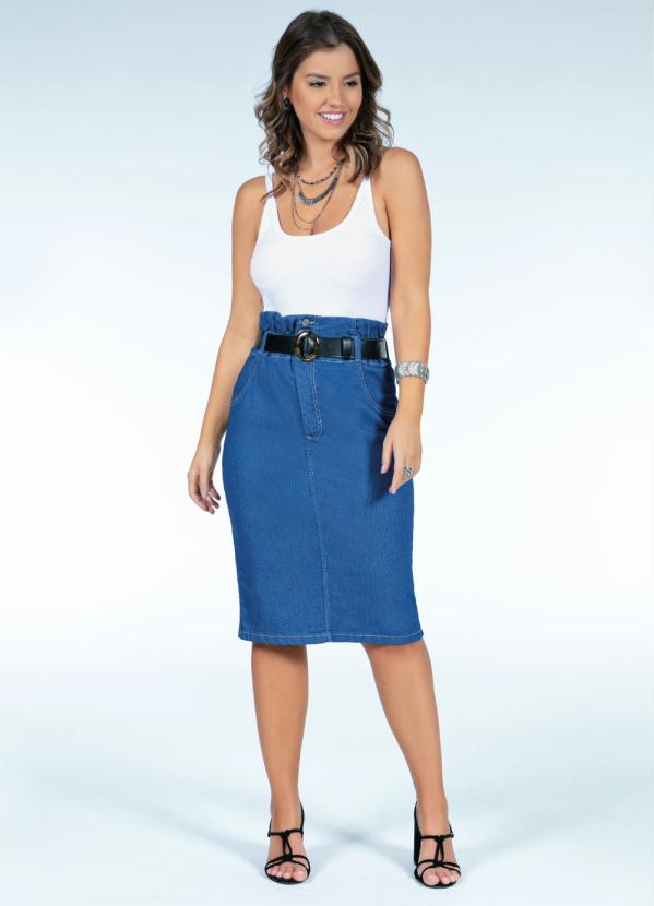Quintess - Saia Clochard Jeans Cintura Alta com Bolsos 5