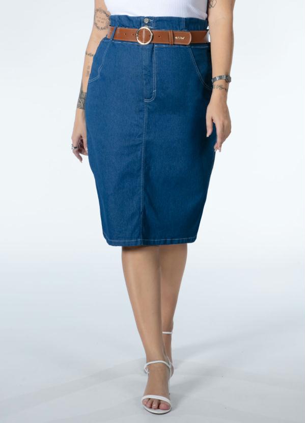 Quintess - Saia Clochard Jeans Cintura Alta com Bolsos 7