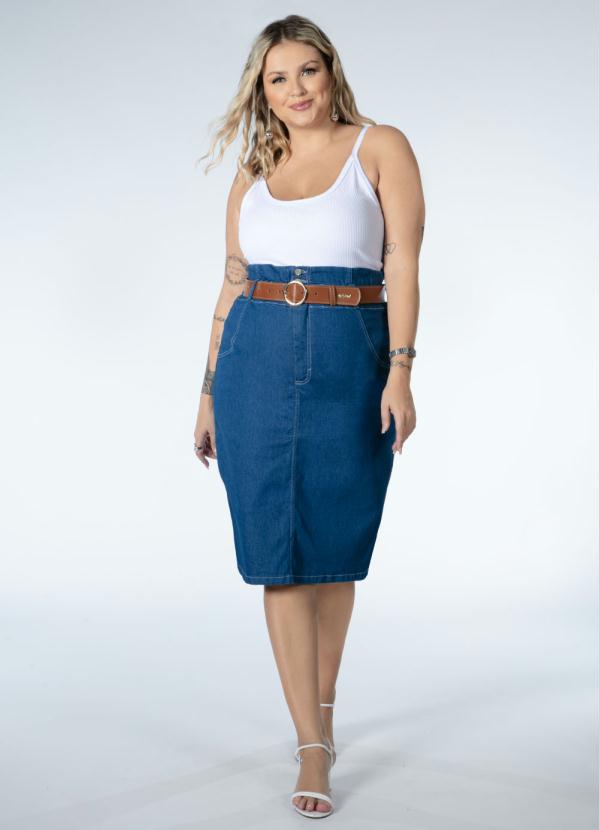 Quintess - Saia Clochard Jeans Cintura Alta com Bolsos 9