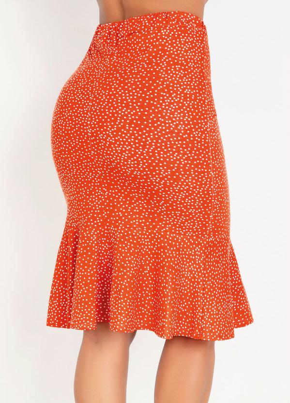Queima Estoque - Saia com Babado Poá Laranja Moda Evangélica 2