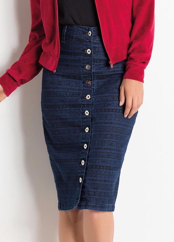 Outlet - Saia com Botões Jeans Étnica Moda Evangélica