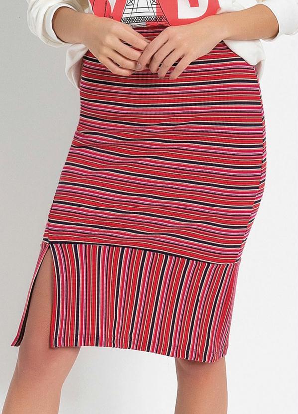 Moda Pop - Saia com Fenda Listras Rosa