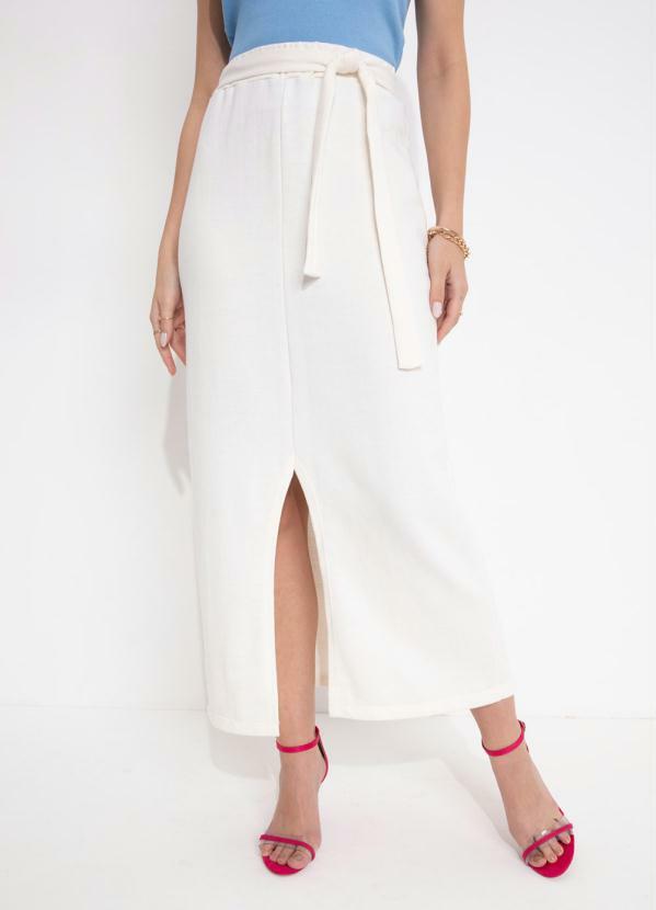 Moda Pop - Saia com Fenda Off White