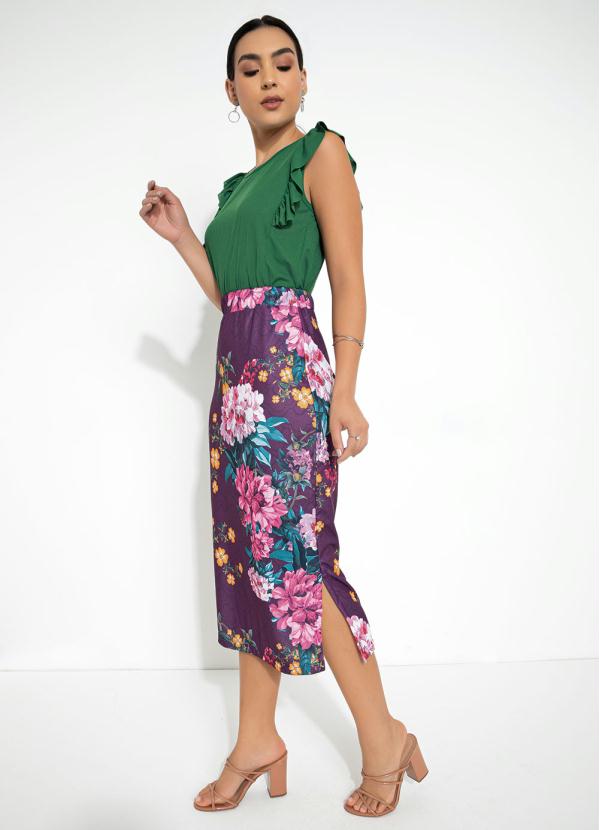 Outlet - Saia com Fendas Floral Roxa 3