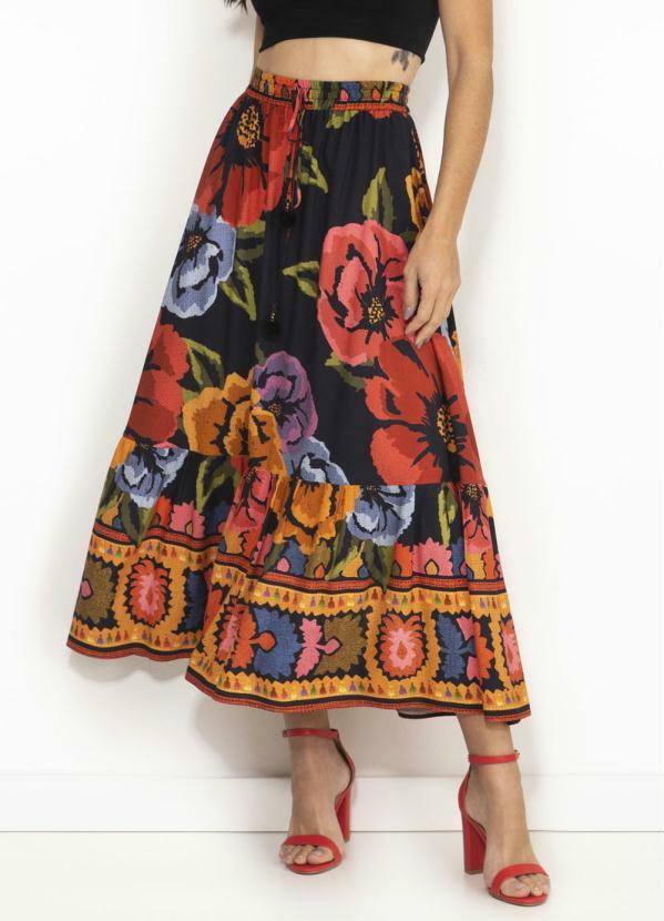 Farm - Saia Cropped de Viscose Antuerpia Preta