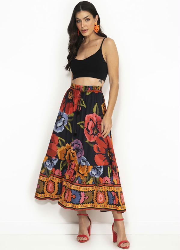 Saia Cropped de Viscose Antuerpia Preta - Farm