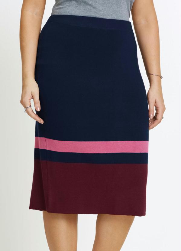 bonprix - Saia de Tricô com Listra Azul Marinho 5