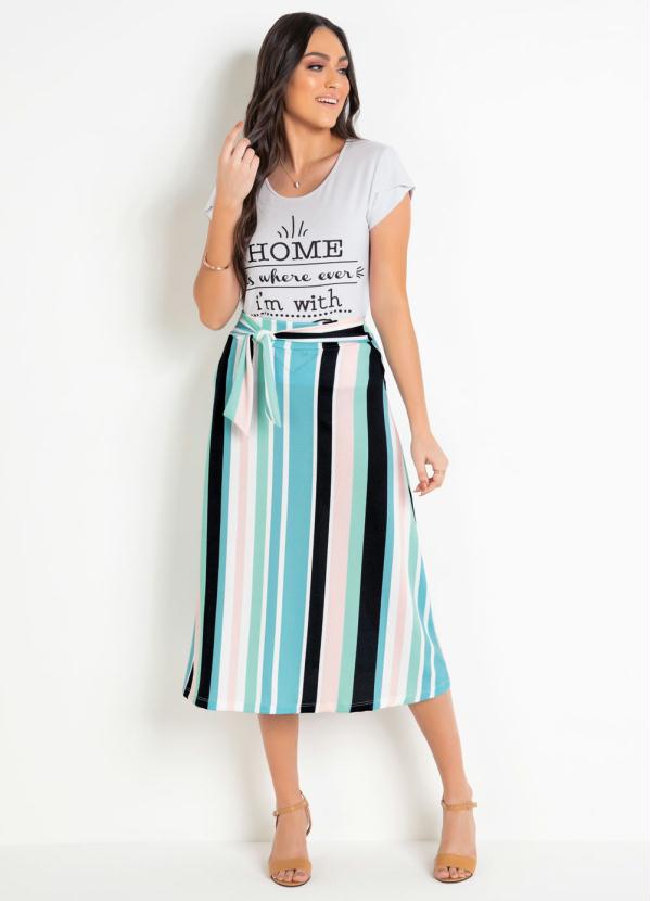 Rosalie - Saia Evasê Listrada Moda Evangélica 3