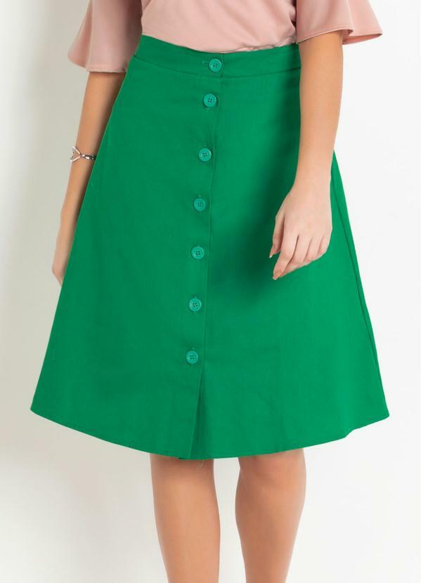 Outlet - Saia Evasê Verde com Botões Moda Evangélica