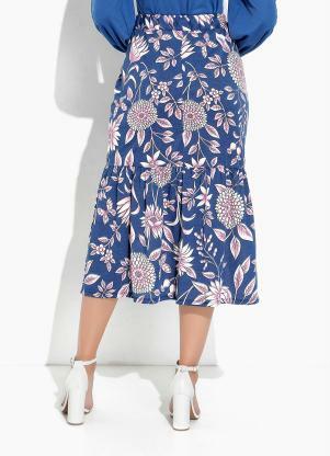 Rosalie - Saia Floral Azul com Fenda - ROSALIE