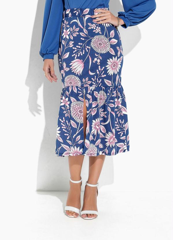 Rosalie - Saia Floral Azul com Fenda 1