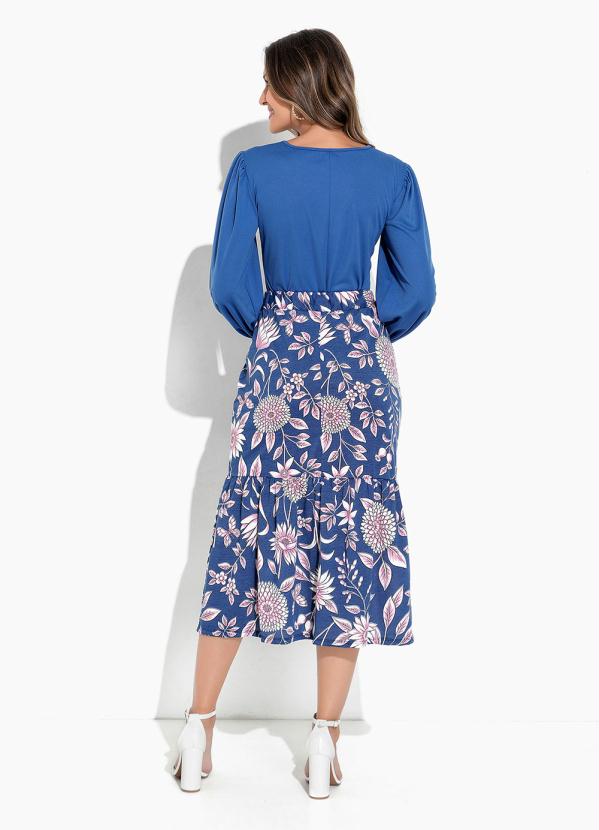 Rosalie - Saia Floral Azul com Fenda 4