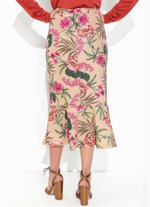 Rosalie - Saia Floral Nude com Babado - ROSALIE
