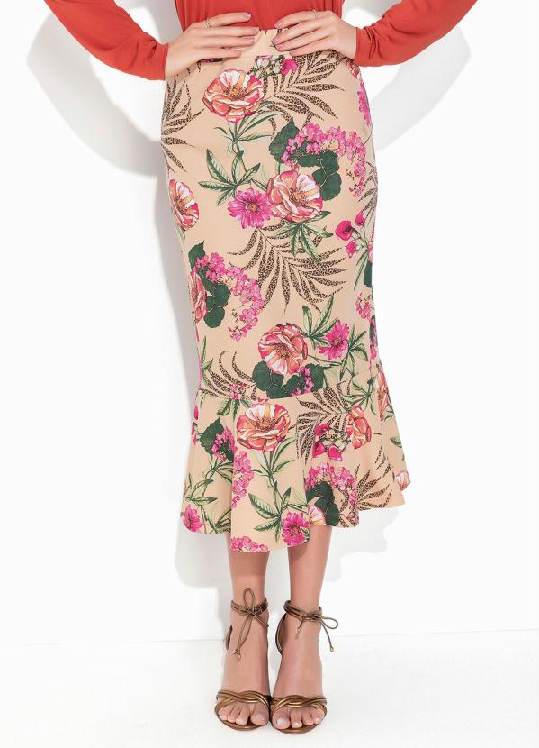 Rosalie - Saia Floral Nude com Babado