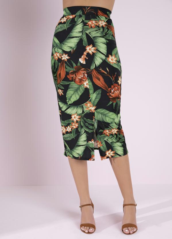 Outlet - Saia Floral Preta com Fenda 3