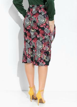 Rosalie - Saia Floral Preto com Babado - ROSALIE