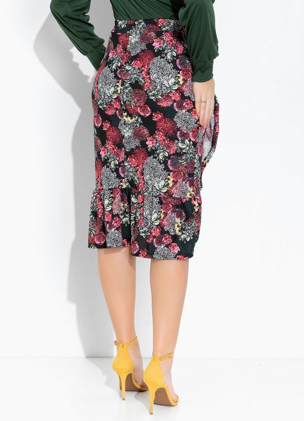 Rosalie - Saia Floral Preto com Babado 2