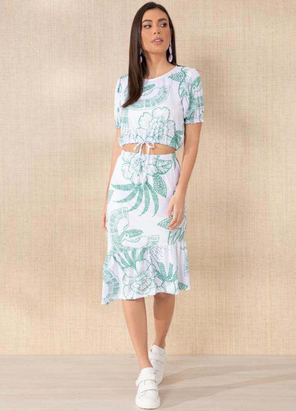 Outlet - Saia Floral Verde com Barra Assimétrica 4